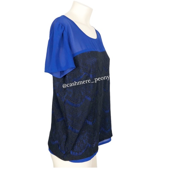 INC International Concepts Blue Black Lace Top - Picture 5 of 8